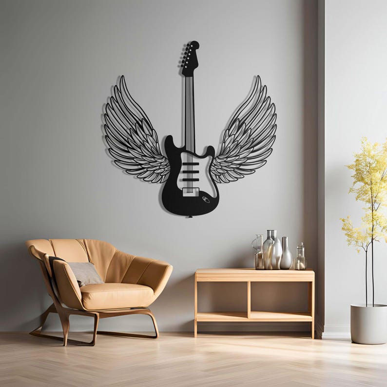 Winged Guitar Metal Wall Art