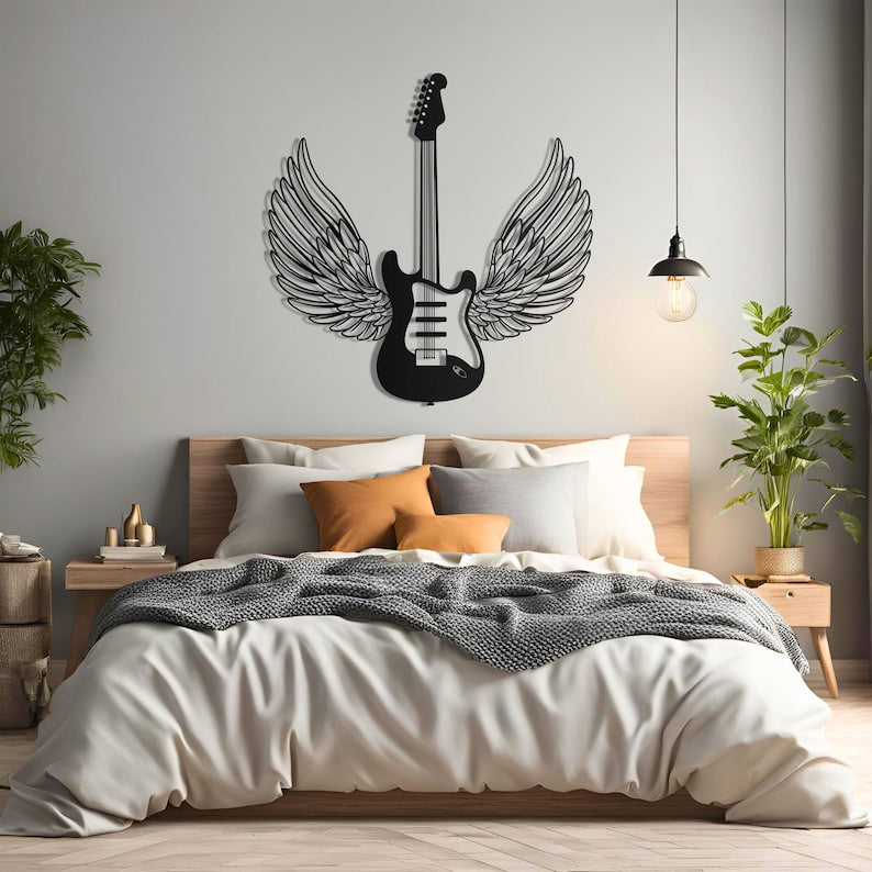 Winged Guitar Metal Wall Art