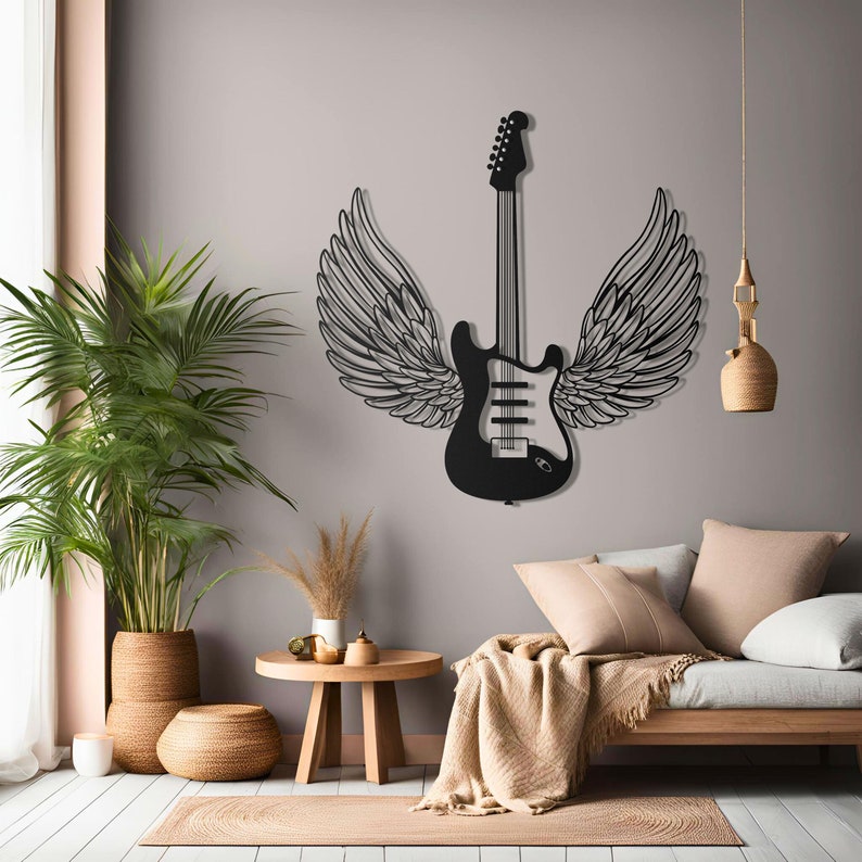 Winged Guitar Metal Wall Art