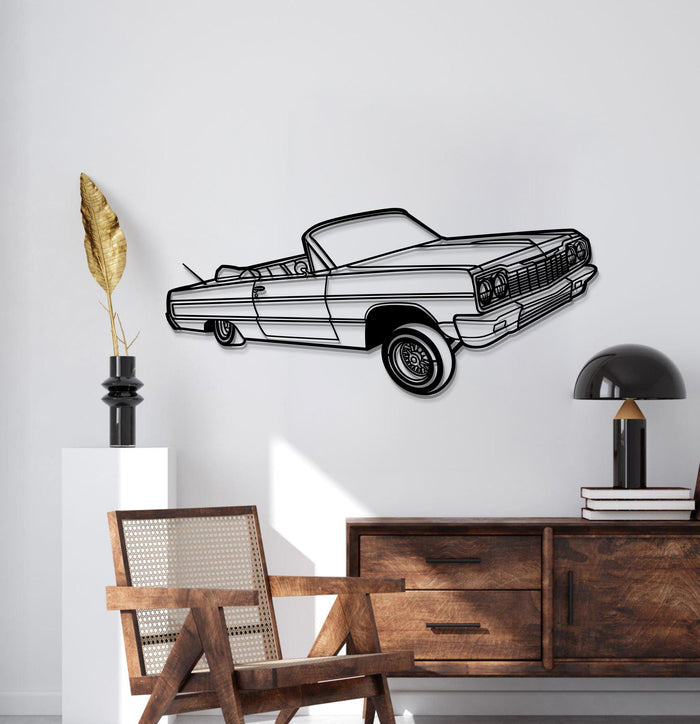 1964 Chevrolet Impala Convertible Lowrider PERSPECTIVE Silhouette Metal Wall Art
