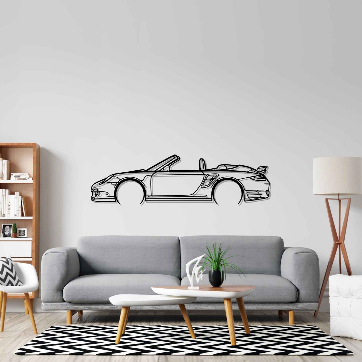 911 Model 997 Turbo Convertible 2008 Detailed Silhouette Metal Wall Art