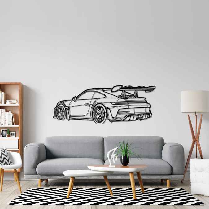 Porsche 911 992 GT3 RS PERSPECTIVE from back Silhouette Metal Wall Art