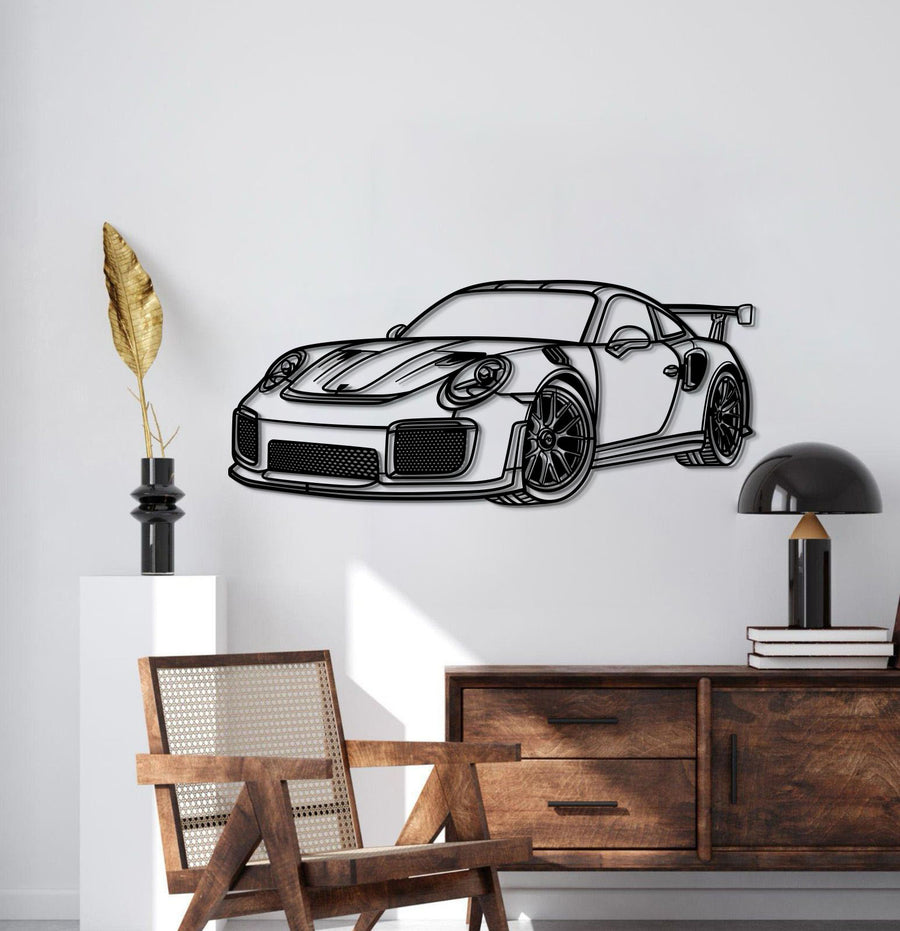 PORSCHE 911 GT3 RS PERSPECTIVE Metal Car Silhouette Wall Art