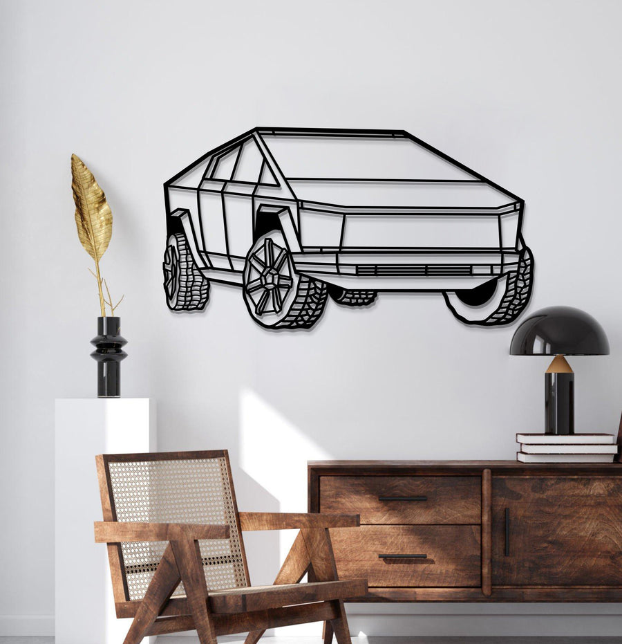 TESLA 2025 CYBERTRUCK PERSPECTIVE Metal Car Silhouette Wall Art