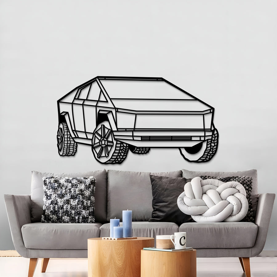 TESLA 2025 CYBERTRUCK PERSPECTIVE Metal Car Silhouette Wall Art