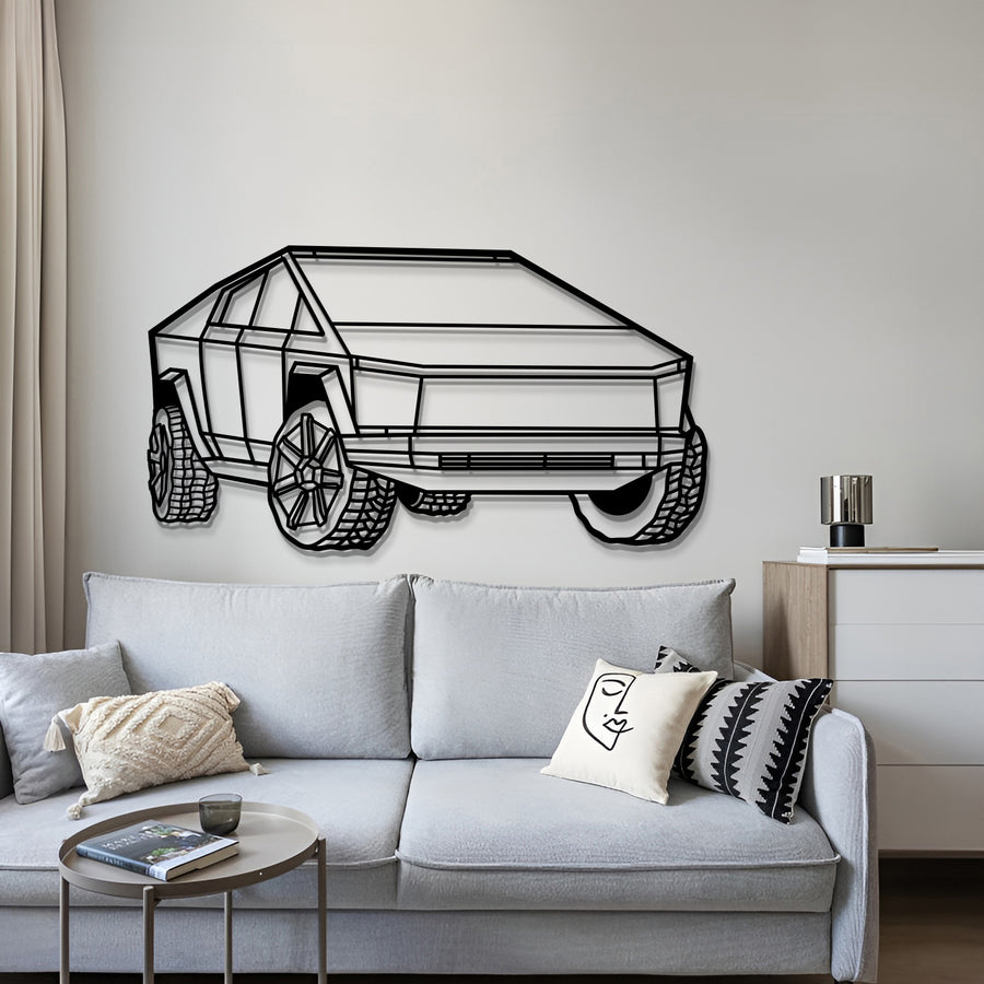 TESLA 2025 CYBERTRUCK PERSPECTIVE Metal Car Silhouette Wall Art