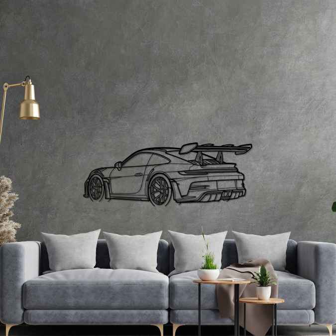 Porsche 911 992 GT3 RS PERSPECTIVE from back Silhouette Metal Wall Art