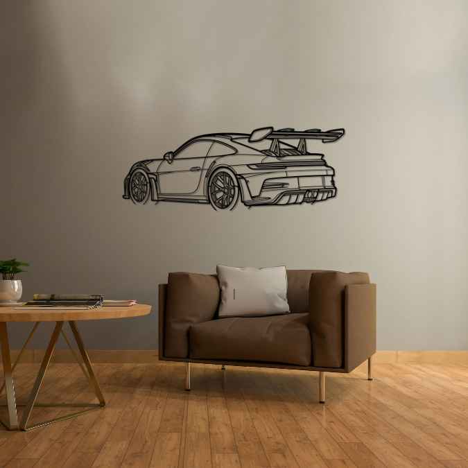 Porsche 911 992 GT3 RS PERSPECTIVE from back Silhouette Metal Wall Art