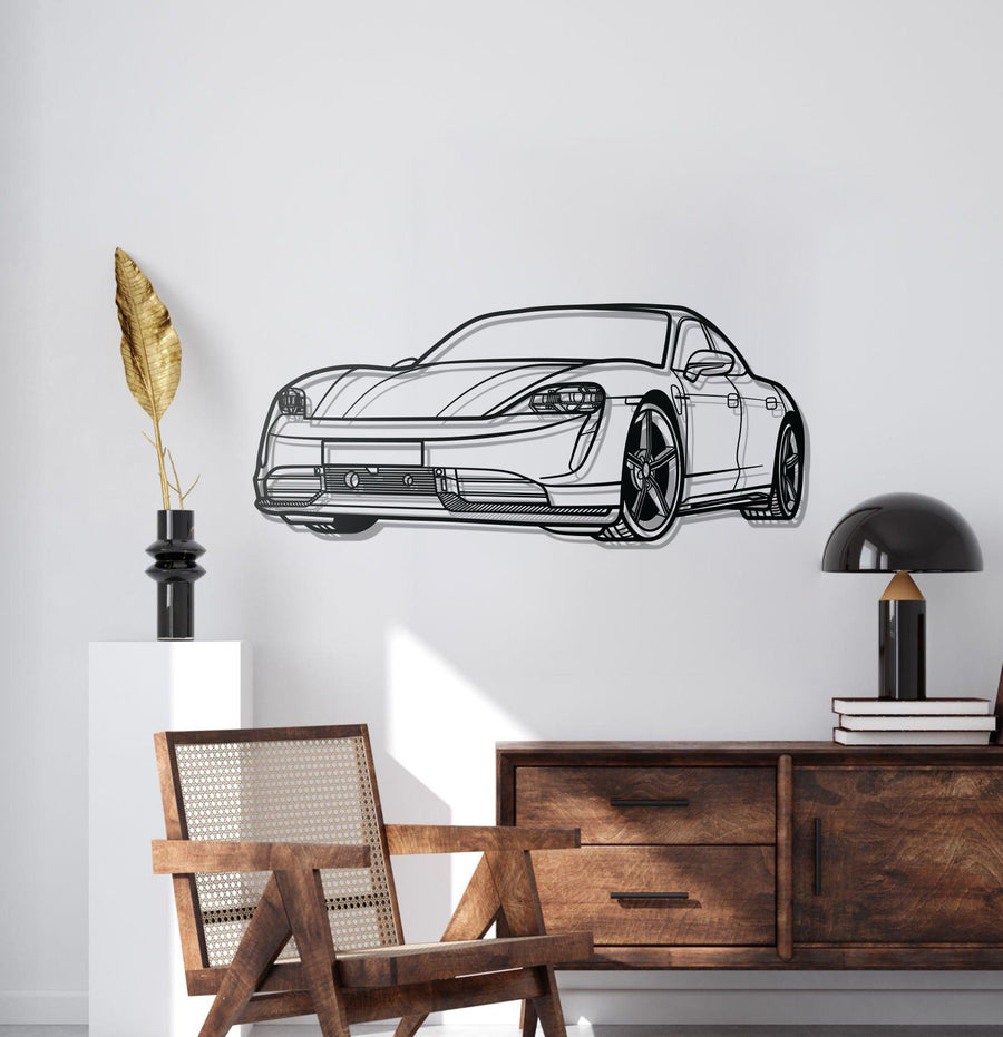 PORSCHE TAYCAN PERSPECTIVE Metal Car Silhouette Wall Art