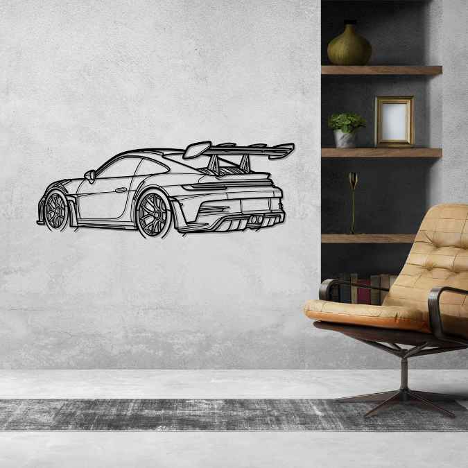 Porsche 911 992 GT3 RS PERSPECTIVE from back Silhouette Metal Wall Art