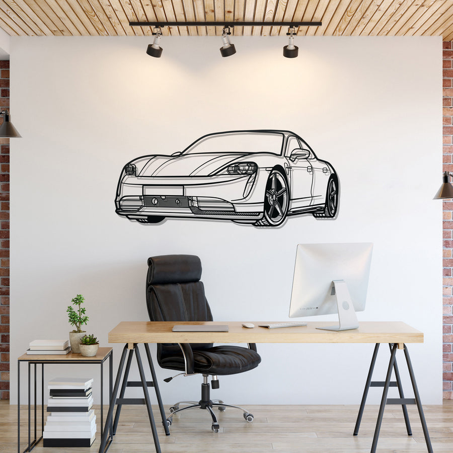 PORSCHE TAYCAN PERSPECTIVE Metal Car Silhouette Wall Art