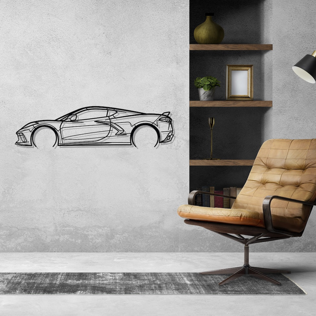 Corvette C8 Detailed Silhouette Metal Wall Art