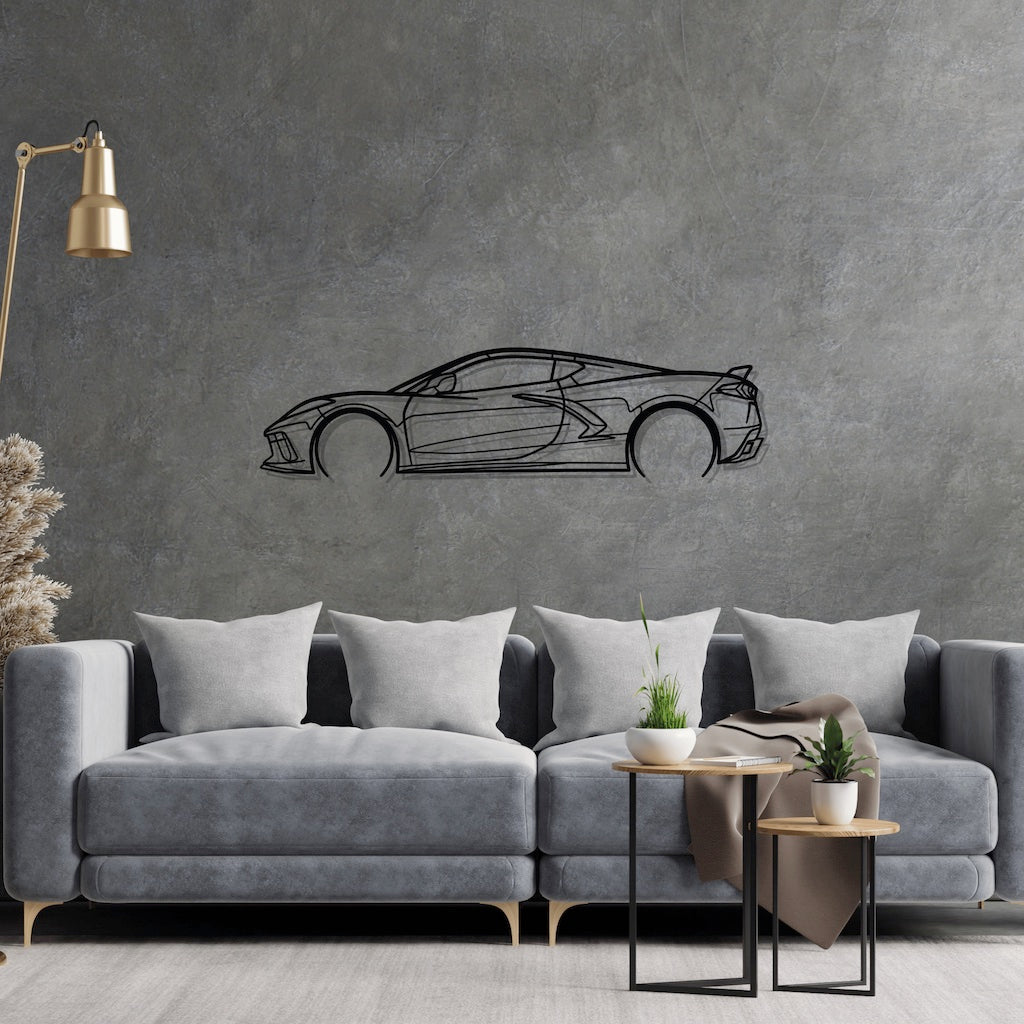 Corvette C8 Detailed Silhouette Metal Wall Art