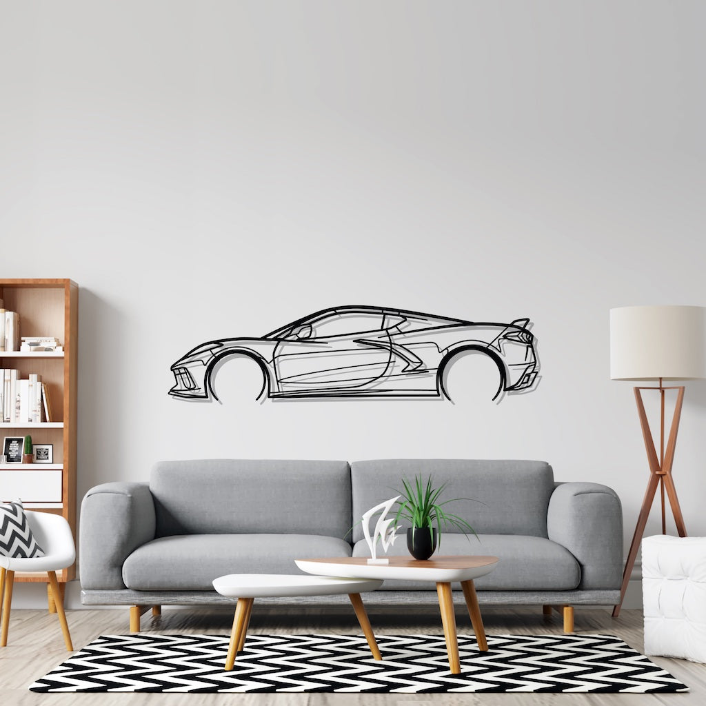 Corvette C8 Detailed Silhouette Metal Wall Art