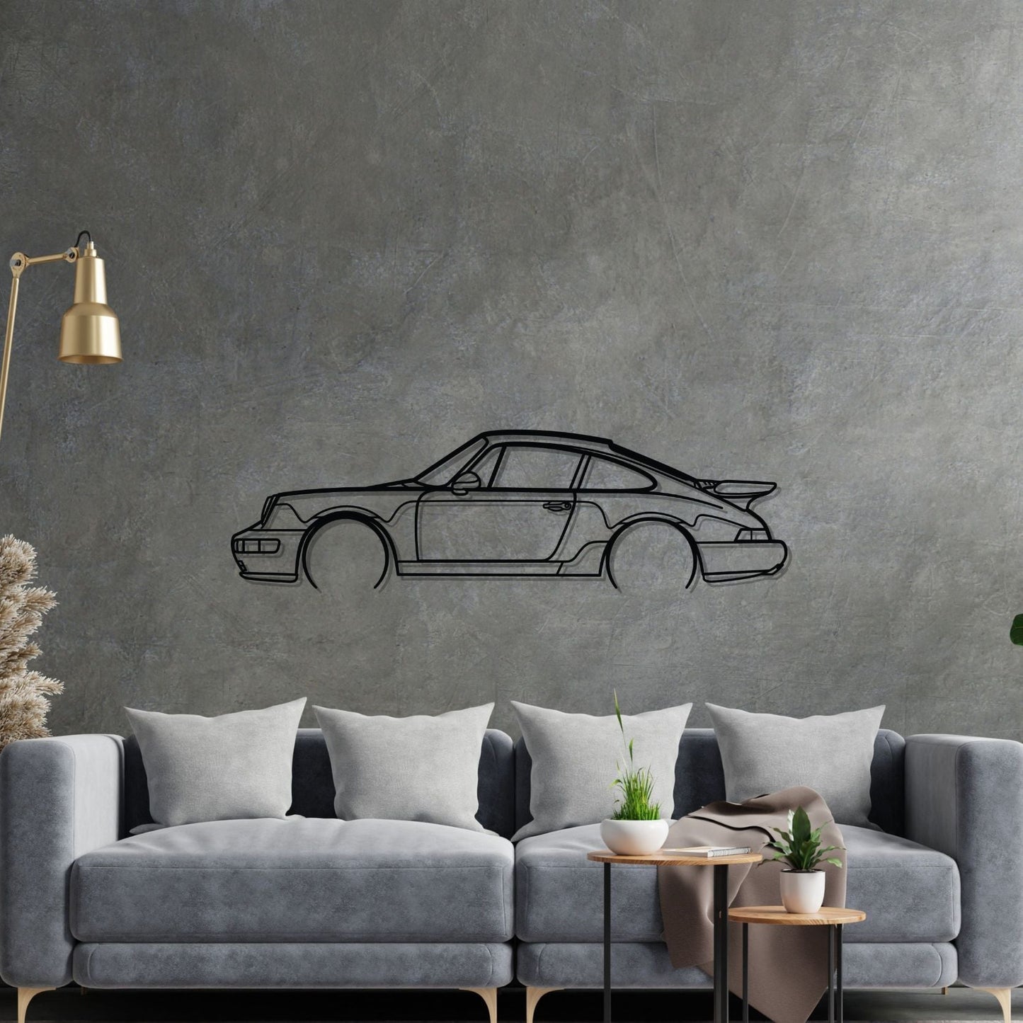 911 Turbo model 964 Detailed Silhouette Metal Wall Art