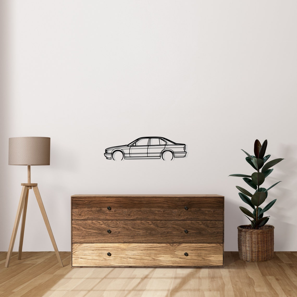 BMW E34 M5 Detailed Metal Car Silhouette Wall Art