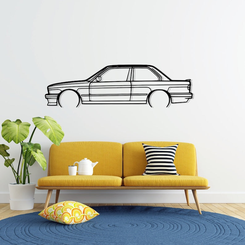 E30 325 Detailed Metal Car Silhouette Wall Art