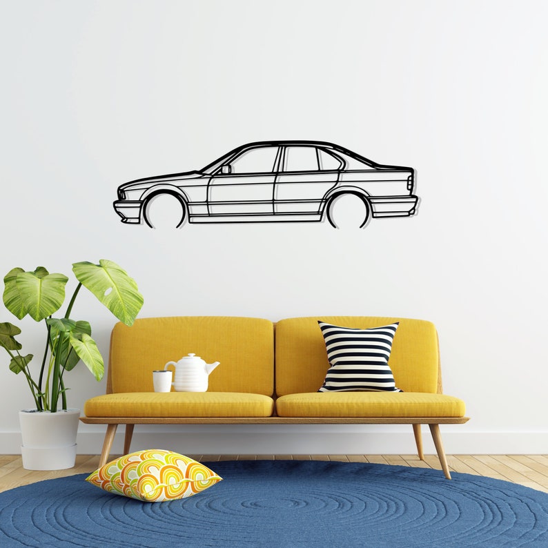 BMW E34 M5 Detailed Metal Car Silhouette Wall Art