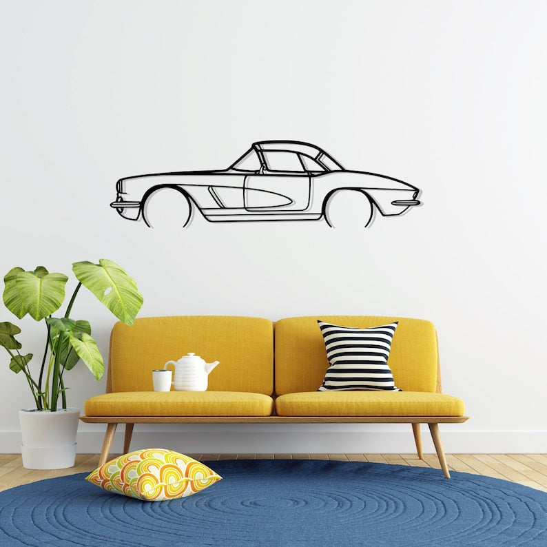 Corvette C1 327 1962 Metal Car Silhouette Wall Art