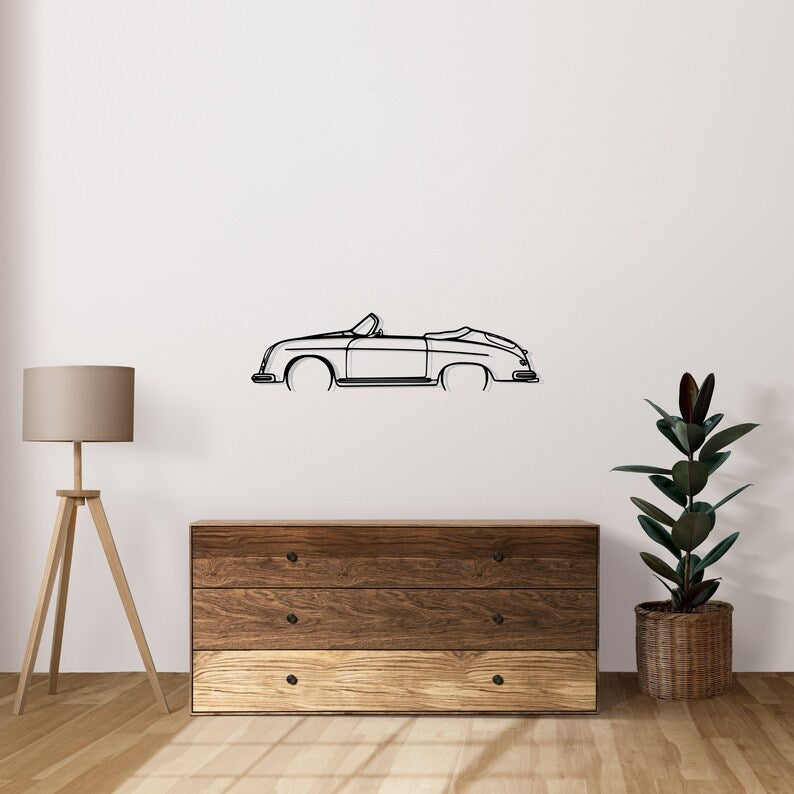 356 Speedster California Detailed Metal Car Silhouette Wall Art