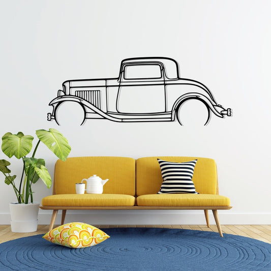 3 Window Coupe 1932 Detailed Metal Car Silhouette Wall Art