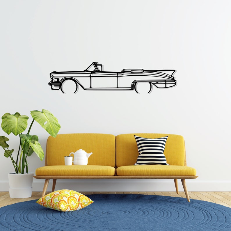 Eldorado Biarritz 1958 Convertible Detailed Metal Car Silhouette Wall Art