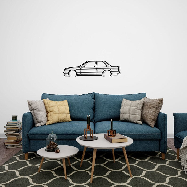 E30 325 Detailed Metal Car Silhouette Wall Art