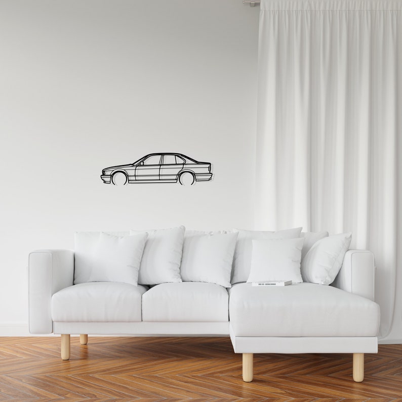 BMW E34 M5 Detailed Metal Car Silhouette Wall Art