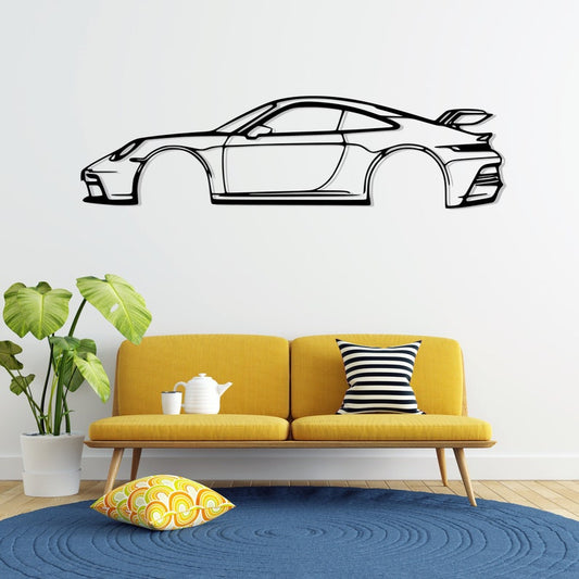 911 GT3 Model 992 Detailed Metal Car Silhouette Wall Art