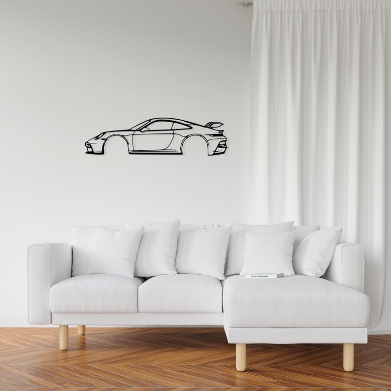 911 GT3 Model 992 Detailed Metal Car Silhouette Wall Art