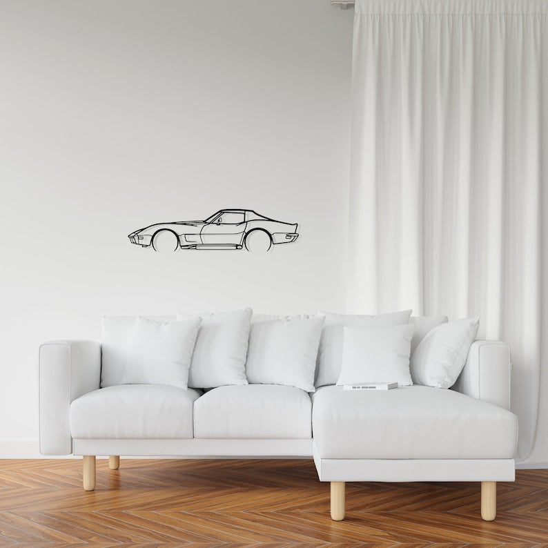 Corvette C3 1973 Detailed Metal Car Silhouette Wall Art