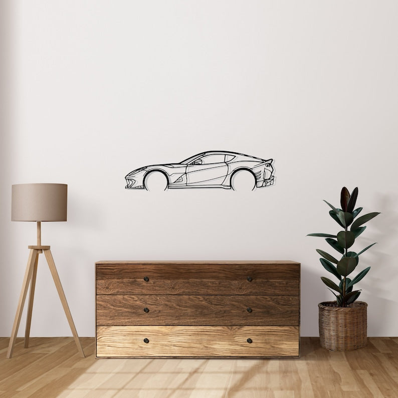 Ferrari 812 F12 Detailed Metal Car Silhouette Wall Art