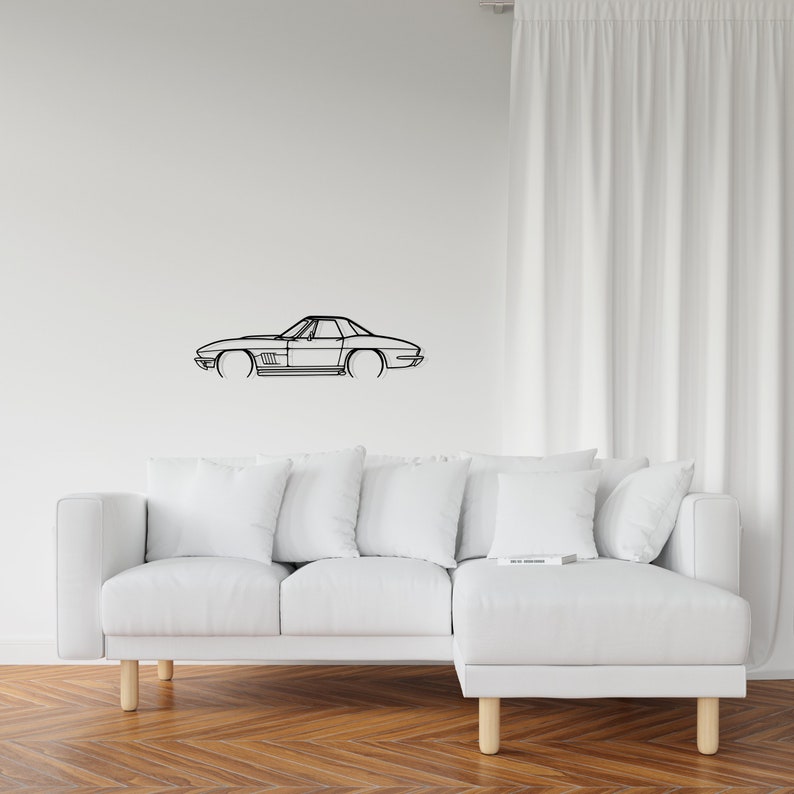 Corvette 327 Detailed Metal Car Silhouette Wall Art