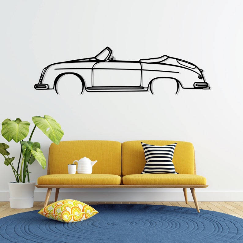 356 Speedster California Detailed Metal Car Silhouette Wall Art