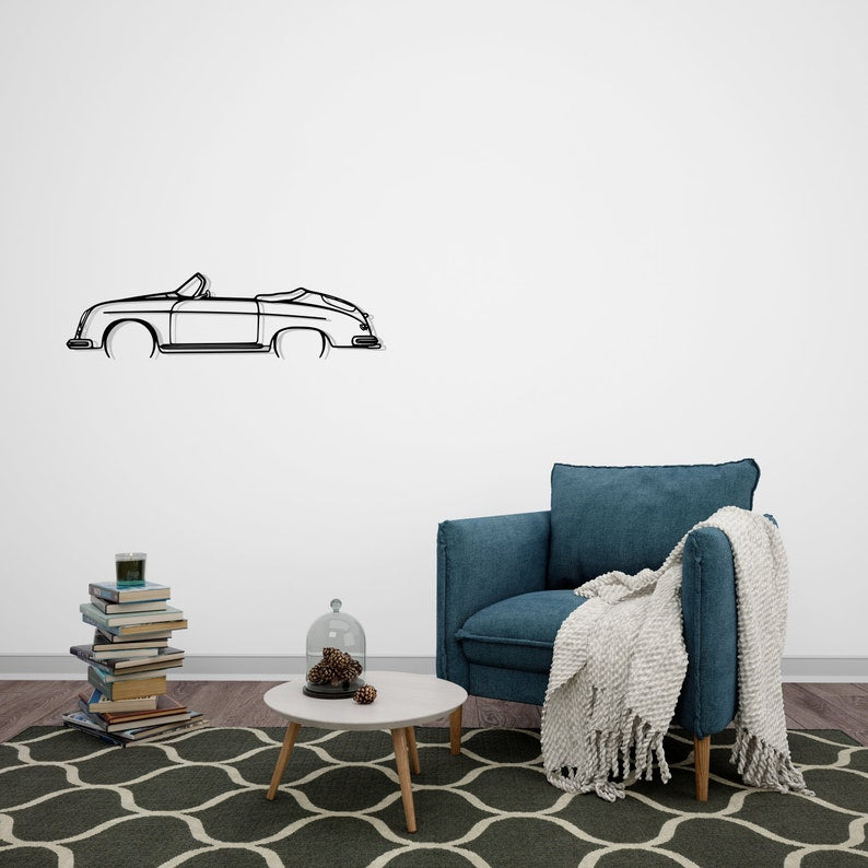 356 Speedster California Detailed Metal Car Silhouette Wall Art