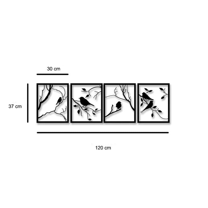 لوحة الأغصان والطيور المكونة من أربع قطع